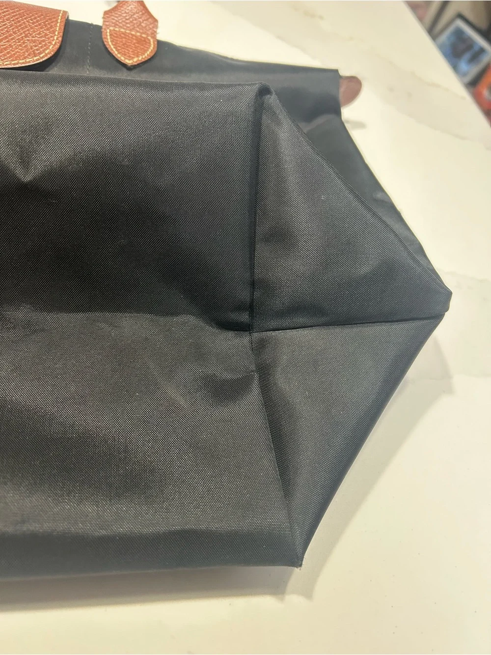 Longchamp Black Tote with Brown Trim and Handles